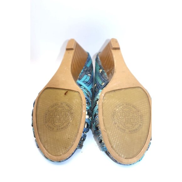 Dana Buchman Blue & Black Peep Toe Wedge Shoes Size 7.5 Faux Snakeskin Pattern - Picture 6 of 7
